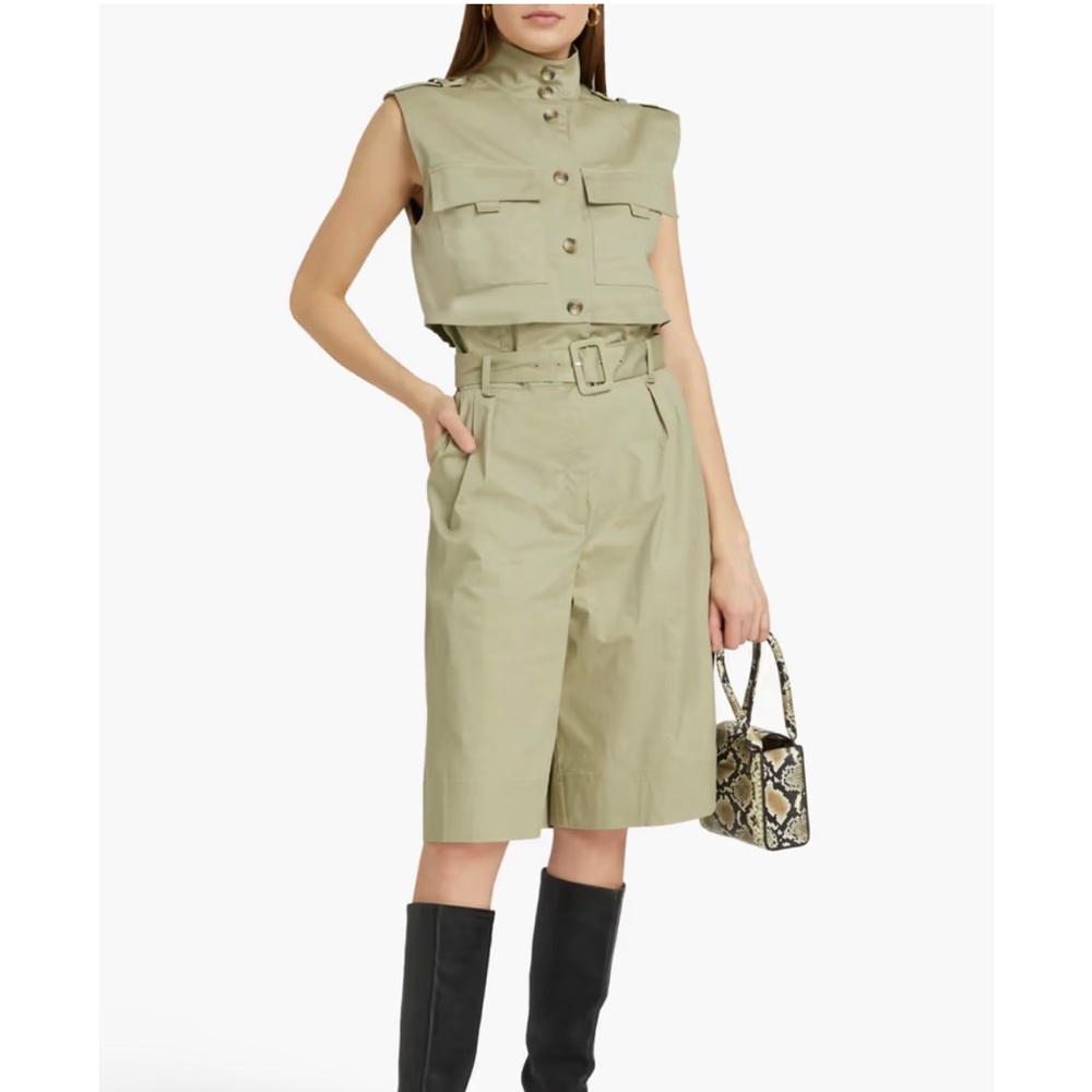 Cropped Utility Vest & High-Waist Bermuda Shorts Set - Olive